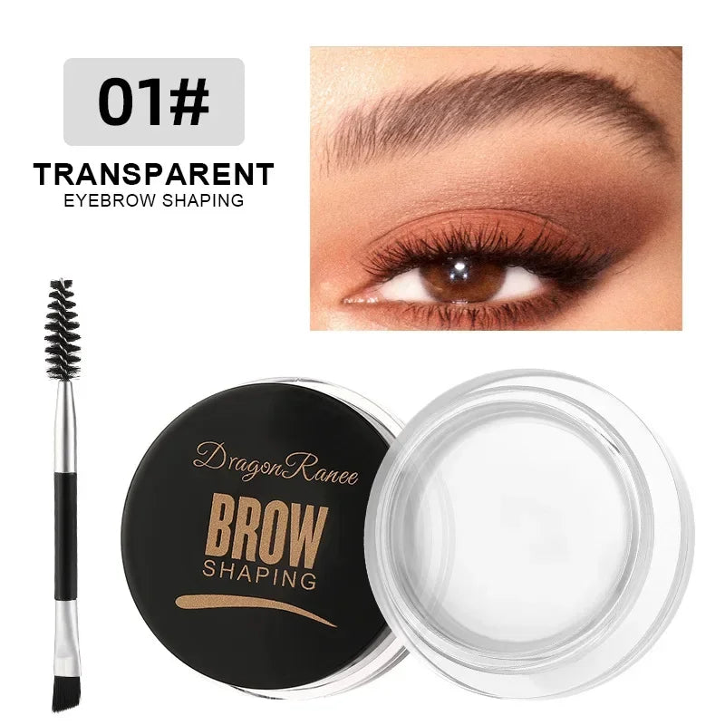 Blushimmer 3D Wild Eyebrow Tint Cream in waterproof matte brown black gel, showing the creamy texture and applicator brush.