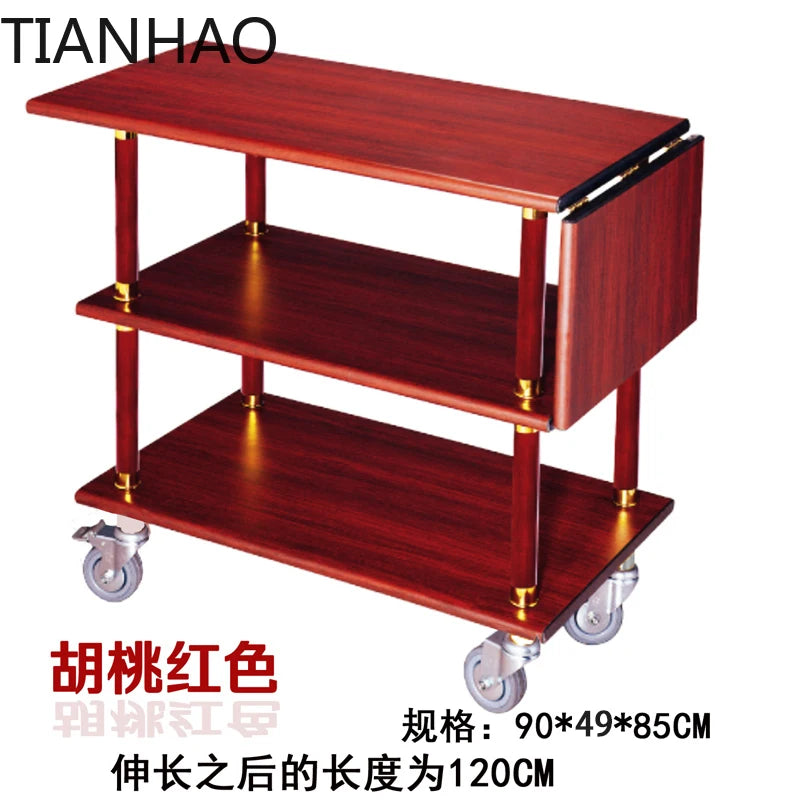 Solid wood three-layer service cart Hotel roast duck trolley Restaurant wine  Food delivery  Wheeled dessert Dim