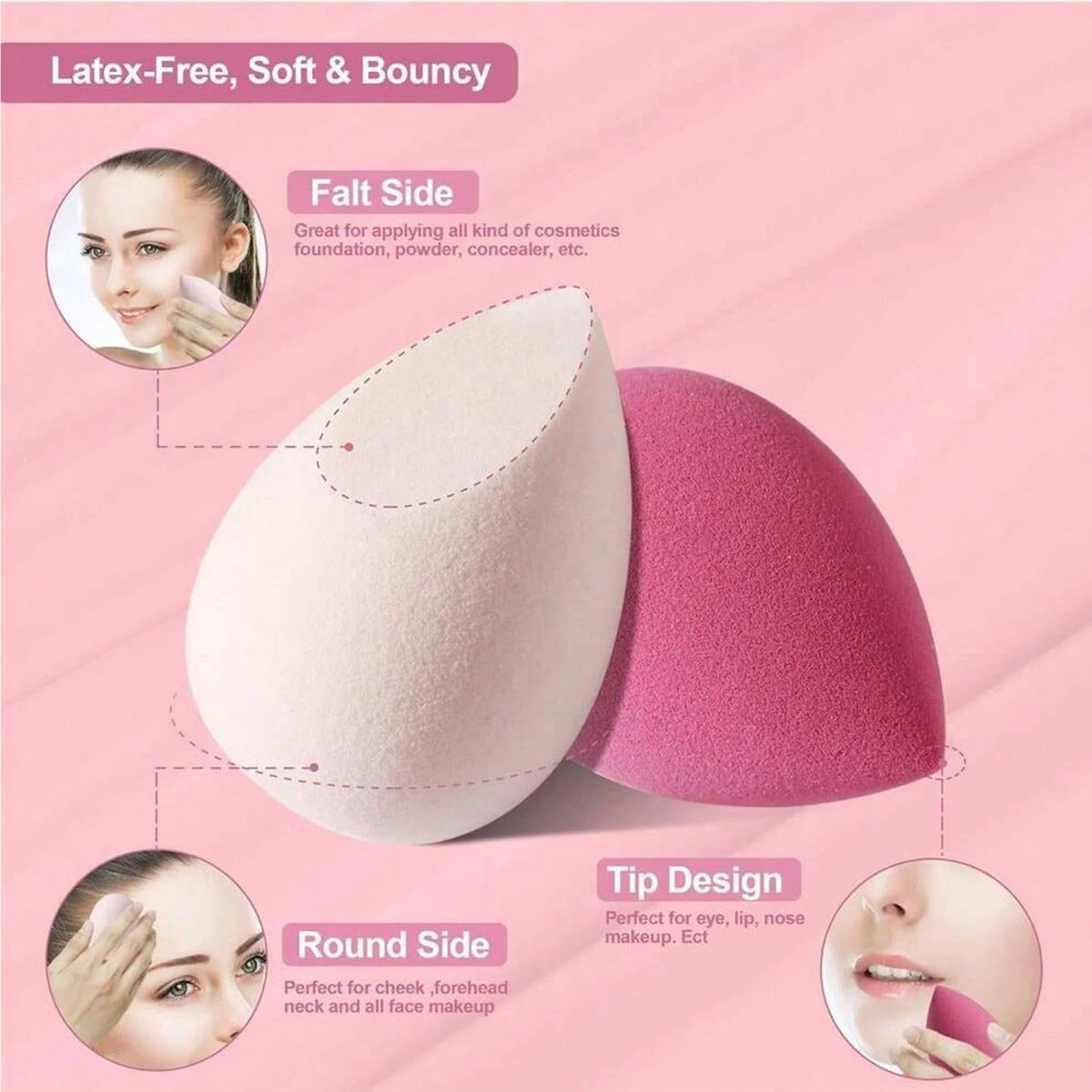 Set of four Blushimmer makeup sponge puffs for foundation, powder, and liquid blending, with a travel-friendly storage box.