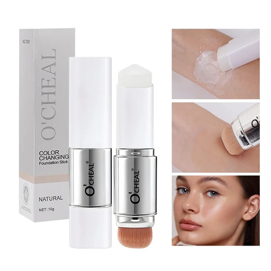 Blushimmer O'CHEAL temperature-changing foundation stick with double-headed design for matte facial coverage, blemishes, and pores.