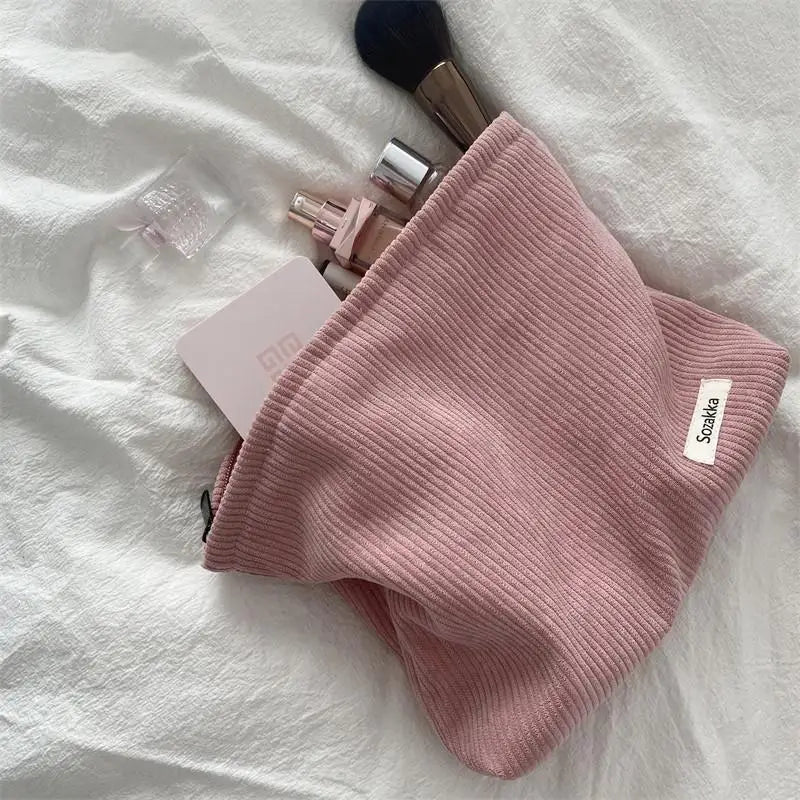 Blushimmer corduroy makeup bag for women with large capacity for lipstick, mobile phone, and essentials, handheld design