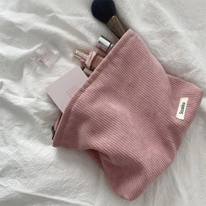 Blushimmer corduroy makeup bag for women with large capacity for lipstick, mobile phone, and essentials, handheld design