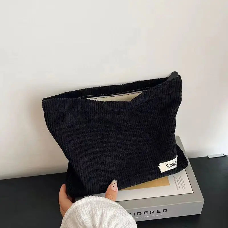 Blushimmer corduroy makeup bag for women, large capacity for lipstick, change, mobile phone, and essentials, handheld design
