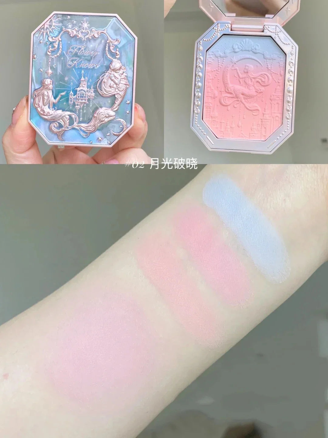 Blushimmer Flower Knows Strawberry Rococo embossed blusher with smooth, long-lasting pink powder for enhancing cheeks and face.