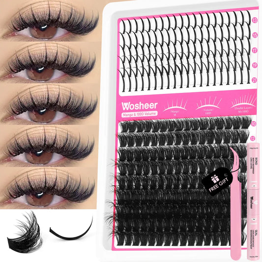 Blushimmer WOSHEER Lash Clusters Kit with spiky eyelash extension clusters for volume and DIY lash styling.
