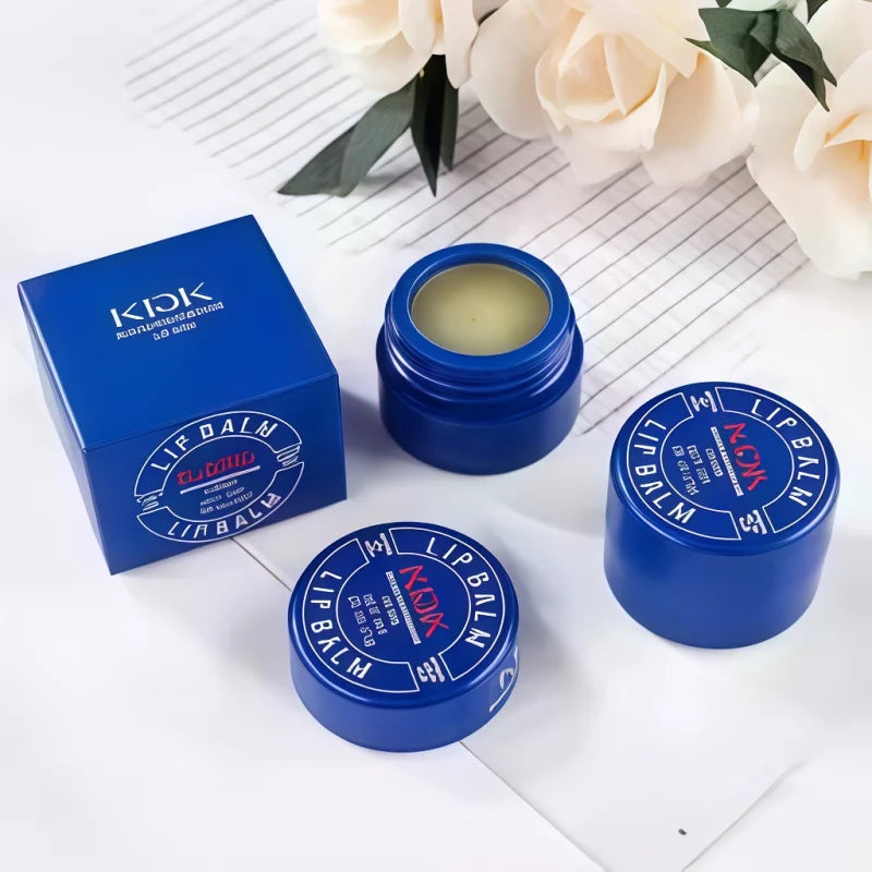 Blushimmer whitening lip balm in a sleek container, showing smooth, moisturized lips and the product packaging for chapped lip care.