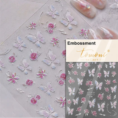 Shiny Jelly Butterfly 5D nail art sticker with rhinestones, charming insect design, self-adhesive manicure decoration by Blushimmer
