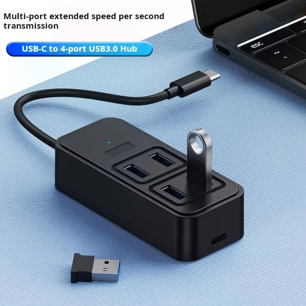 USB-C to 4-Port USB 3.0 Hub with DC 5V Power Supply 5Gbps High Speed Data Transfer Plug And Play Docking Station for Laptop