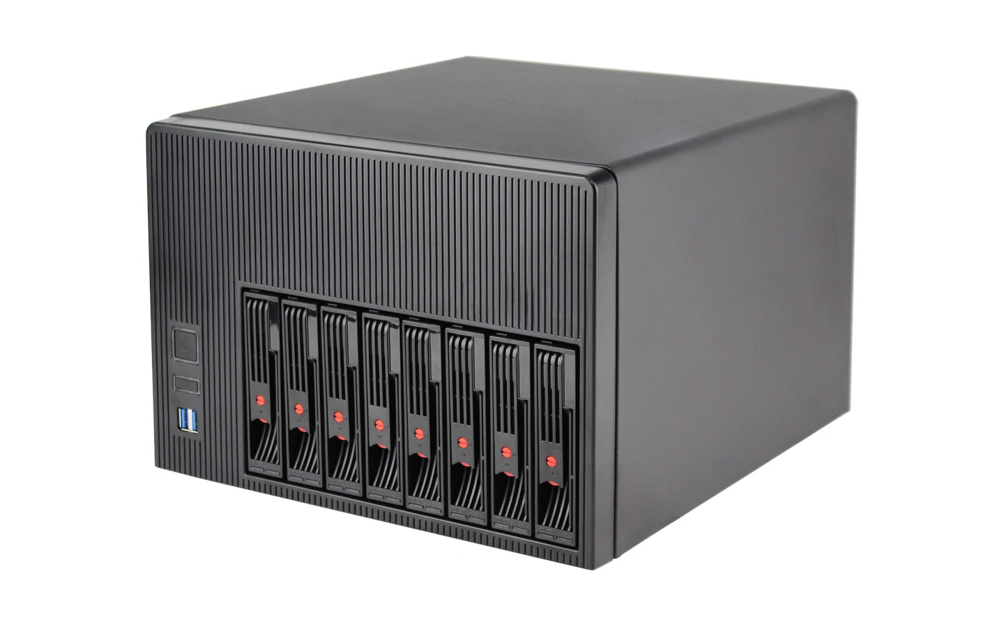 NAS-08 8-Bay NAS Case Storage Server Chassis, Micro-ATX / Mini-ITX, 8×3.5" HDD + 2.5" SSD, 1U / Flex PSU, Multi-Fan Cooling