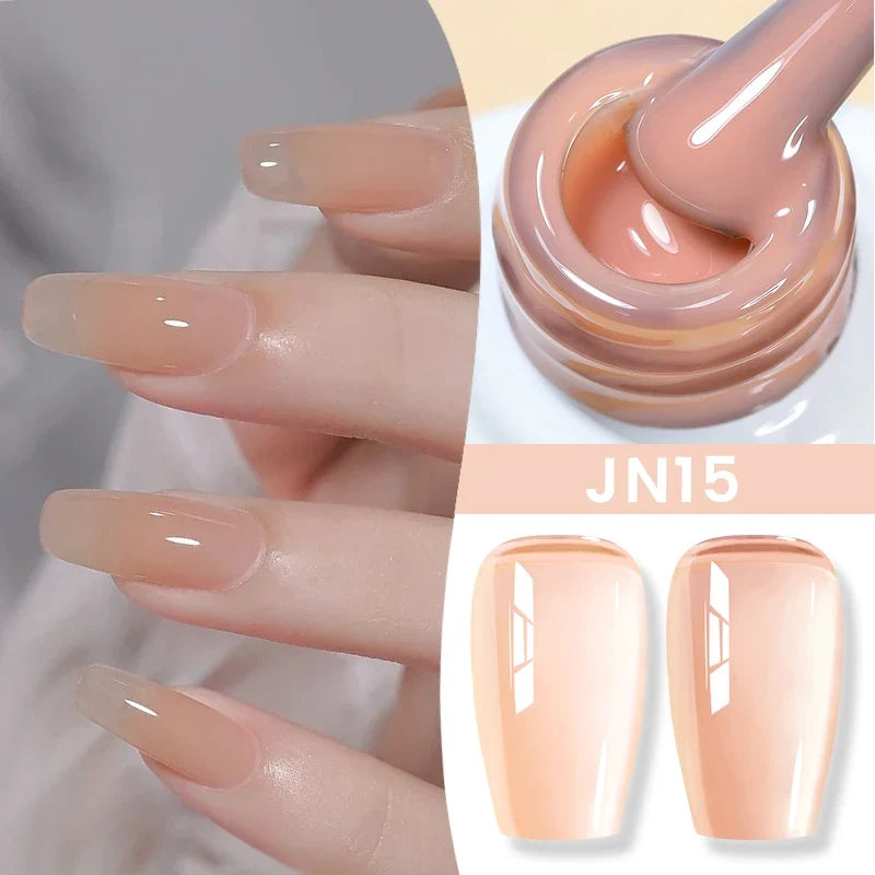 Blushimmer Born Pretty Jelly Nude Gel Nail Polish in light pink peach, 10ml, with translucent UV cure gel for nail art DIY at home
