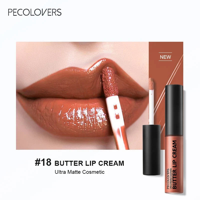 Blushimmer waterproof liquid lipstick in shade 21, vitamin E lip gloss with plumping effect, glossy makeup set in sleek packaging