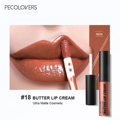 Blushimmer waterproof liquid lipstick in shade 21, vitamin E lip gloss with plumping effect, glossy makeup set in sleek packaging