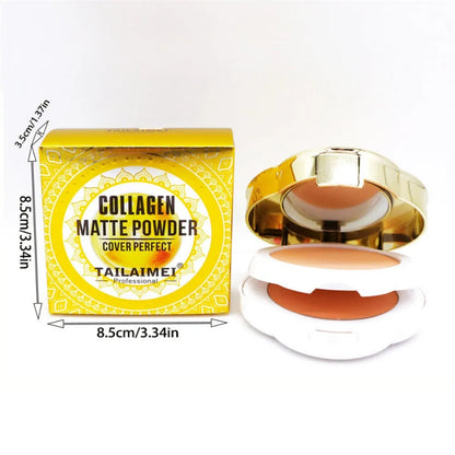 Blushimmer natural matte pressed powder compact with oil control, brightening foundation and concealer for flawless face makeup.