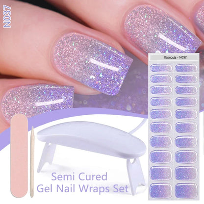 Blushimmer Harunouta 4-piece gradient nude pink gel nail strips with waterproof semi-cured gel, nail lamp, long-lasting nail wraps.
