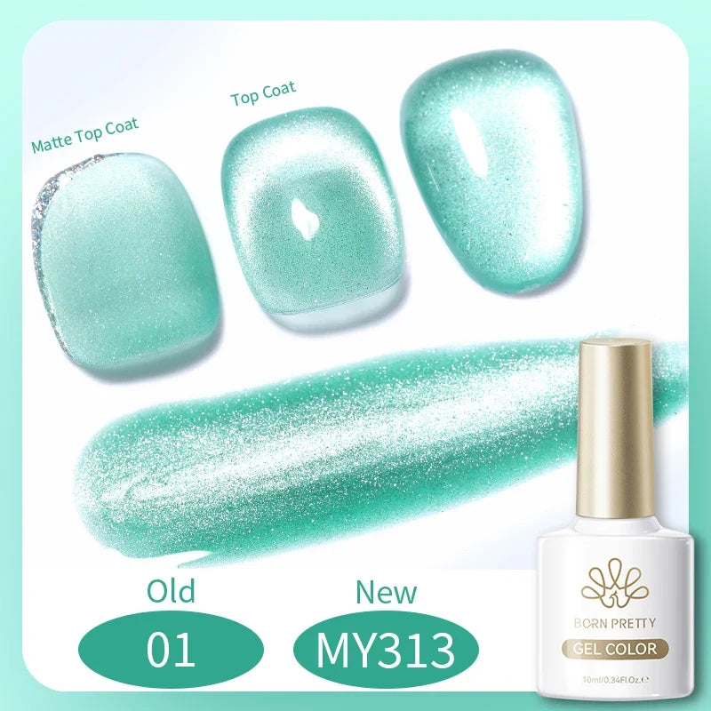 Born Pretty 117 Colors Cat Magnetic Gel Nail Polish 10ml, showcasing vibrant semi-permanent gel nails with magnetic effects and full coverage.