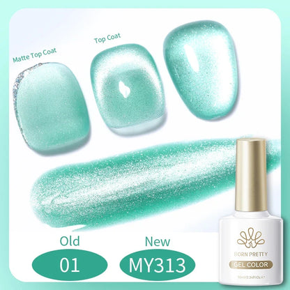 Born Pretty 117 Colors Cat Magnetic Gel Nail Polish 10ml, showcasing vibrant semi-permanent gel nails with magnetic effects and full coverage.