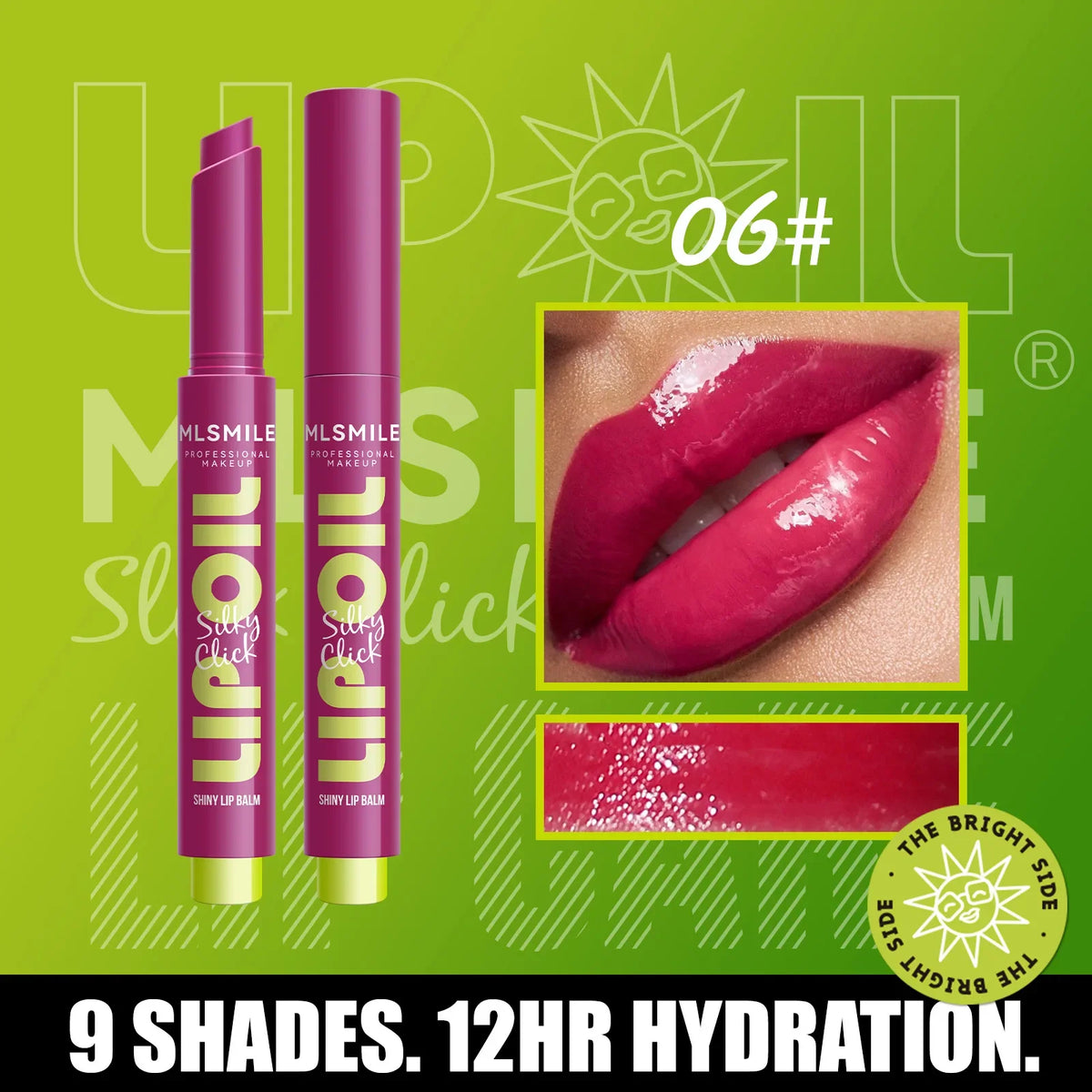 Blushimmer Silky Click Lip Care hydrating solid lip gloss in multicolor with mirror shine and long-lasting, effortless press application.