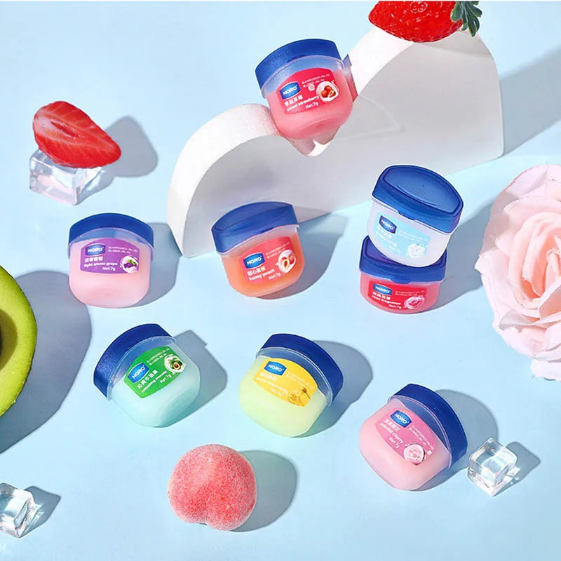 Blushimmer fruit series lip balm set with 4, 6, or 8 moisturizing, hydrating lip balms in colorful packaging for lip care.