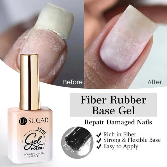 Blushimmer UR Sugar 15ml fiber rubber base gel for repairing broken nails, clear UV construction gel for quick building and soak-off removal.