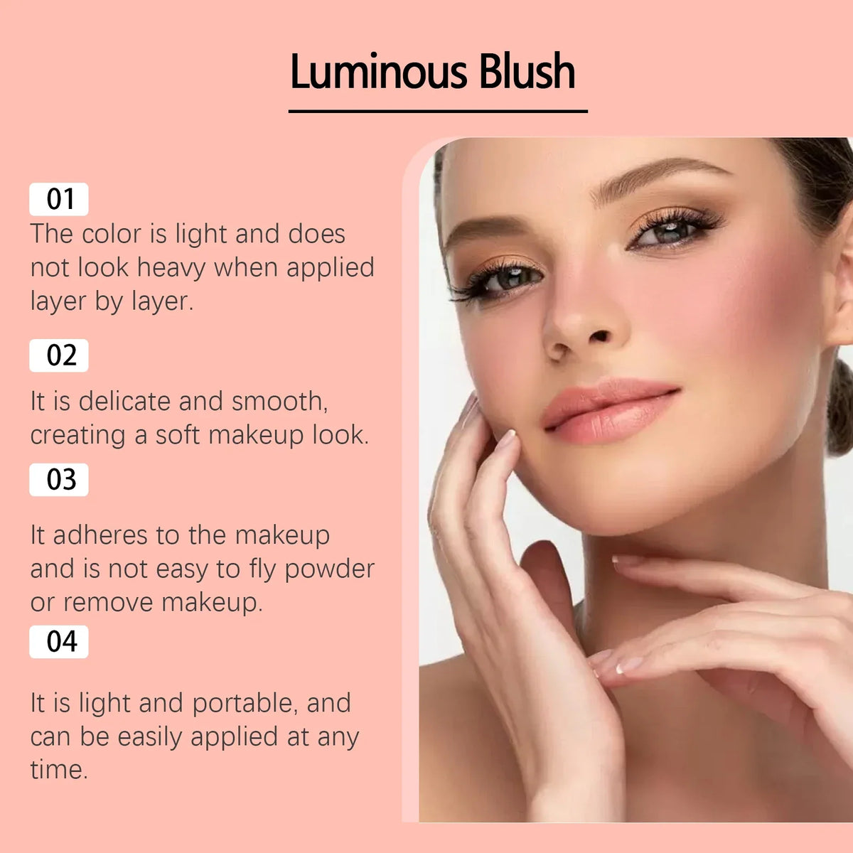 Blushimmer Pearl Blush with soft pink powder for a natural, radiant finish, long-lasting and buildable for a delicate glow.