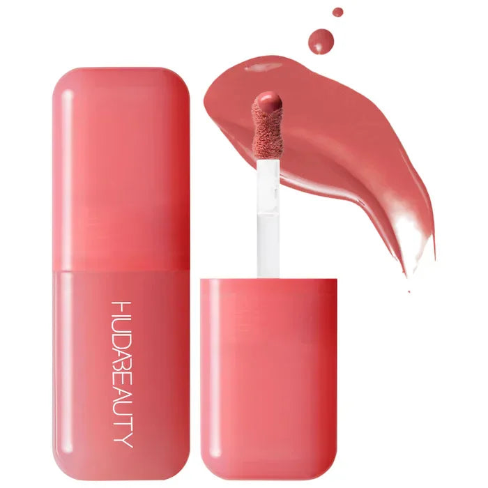Blushimmer Huda Beauty Blush Filter Soft Glow liquid blush and shiny lip gloss in cotton candy and bubblegum shades.