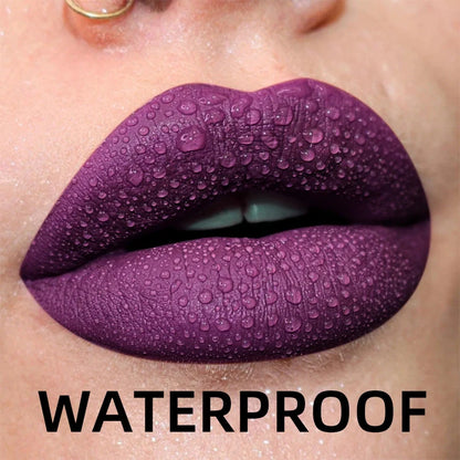 Blushimmer matte velvet lip gloss in nude and red shades, waterproof liquid lipstick with black lips tint and lip glaze makeup.