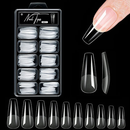 Set of 100/600 short almond-shaped soft gel nail tips for acrylic and press-on nails, full cover false nail tips by Blushimmer.
