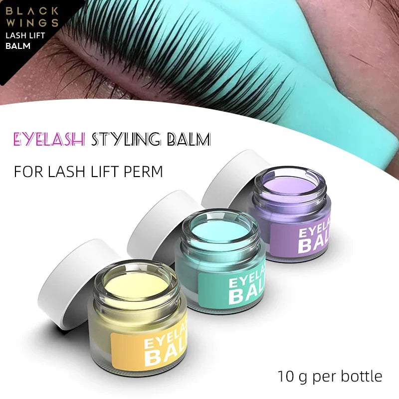 Blushimmer eyelash lifting glue 10g with eyelash eyebrow wax, silicone eyelash perm pad, and eyelash curler on a white background.