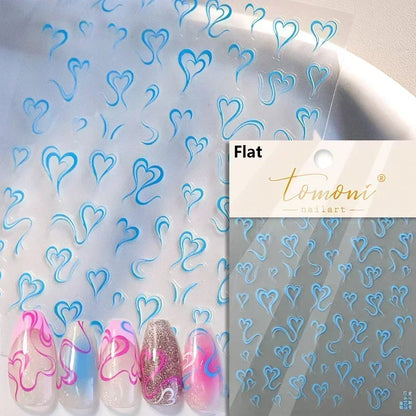 Colorful Cat's Eye 5D Gradient European Love Heart gem nail art stickers with wing and geometric designs for manicure decoration.