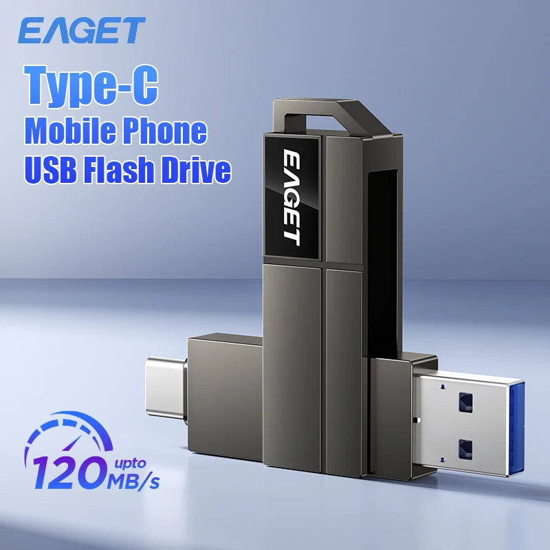 Eaget 2 in 1 Pendrive 120Mb/s USB Flash Drive Metal 360°Rotation 1TB USB Memory Stick USB Key for PC Tablet Mobile Phone