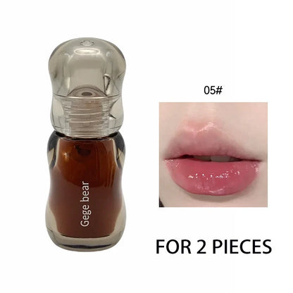 Blushimmer Gege Bear Crystal Gloss Lip Tint in warm autumn/winter shade with mirror-gloss finish and youthful plumping effect.