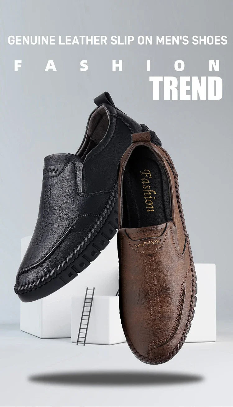 Men's Hand Stitched Genuine Leather Slip On Shoes Business Formal Occasion Wedding Party Footwear Leisure Official Board-Shoes