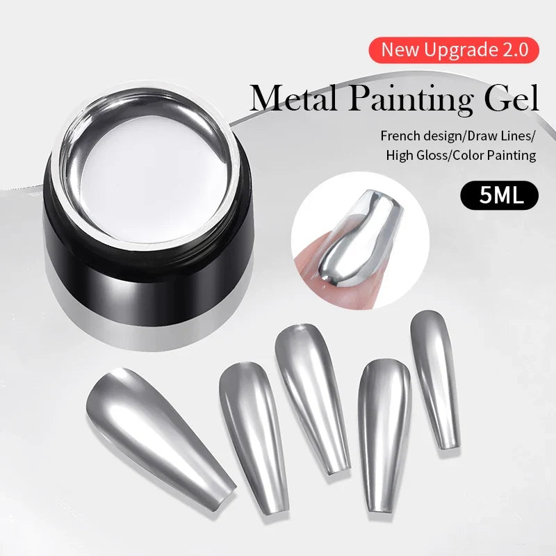 Born Pretty metallic silver gel polish by Blushimmer, 5ml, featuring a mirror-like, shiny silver finish for nail art.