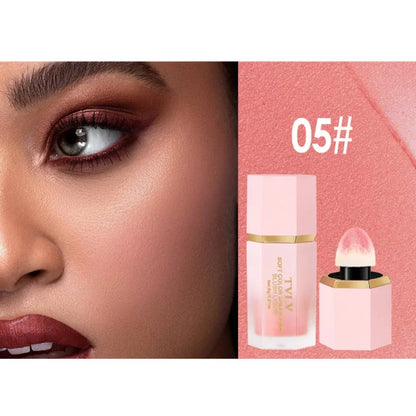 Blushimmer TVLV Velvet Liquid Blush with sponge head, natural matte finish, brightening facial contour and tint makeup application