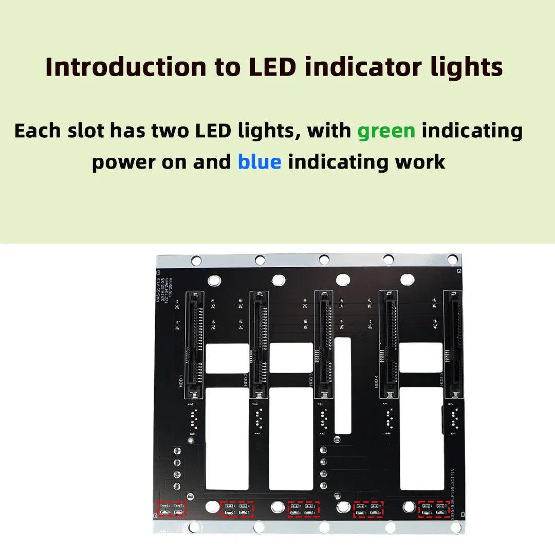 ADT-Link Big 4D Corner Power Supply Five Bay SATA Hard Drive Backplane NAS Chassis Adapter Board 6G/bps Storage Server Backplane
