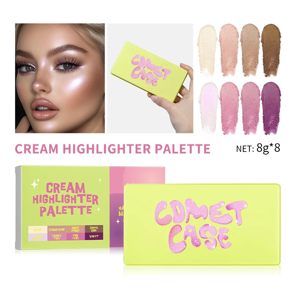 Blushimmer 8-color blusher cream palette with highlighter, face blush, waterproof concealer, and matte finish for natural makeup look