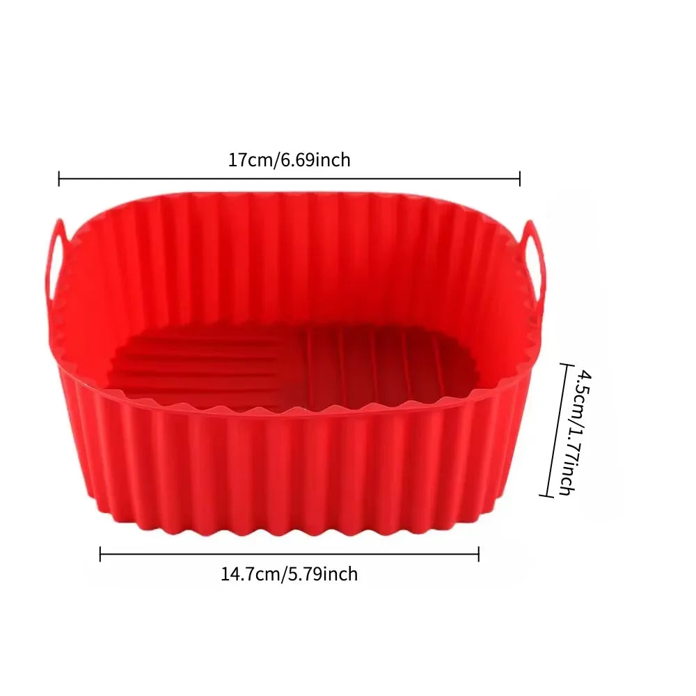 Square Silicone Air Fryer Basket Pan Reusable Food Safe Baking Mold for Oven BBQ Barbecue Cooking Kitchen Bakeware Pastry Tool