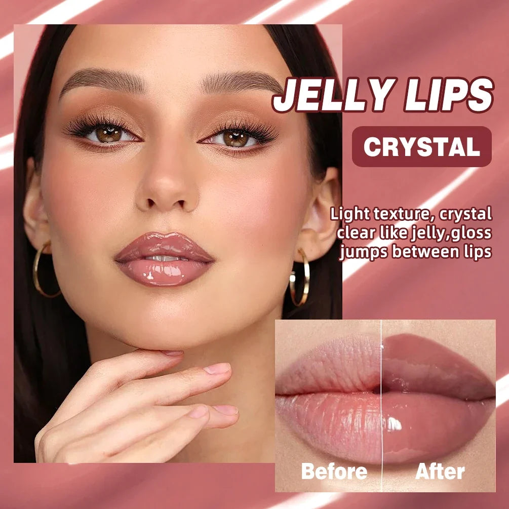 Blushimmer nude brown plumping lip gloss tube showing moisturizing colored lip oil for full, soft lips with tint and shine.