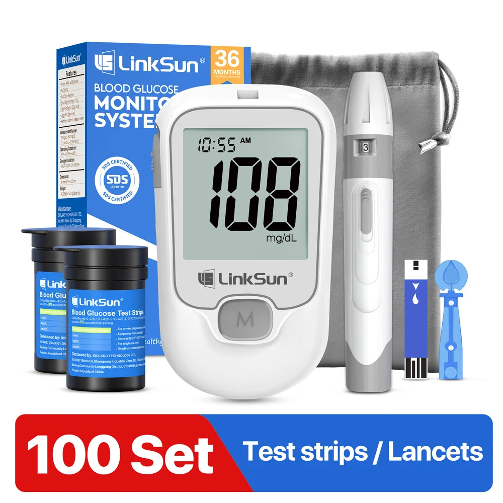 G-425-3 LinkSun Blood Glucose Meter Glucometer Complete Kit Diabetes Accessories Finger Blood Digital Glucose Sugar Test Machine