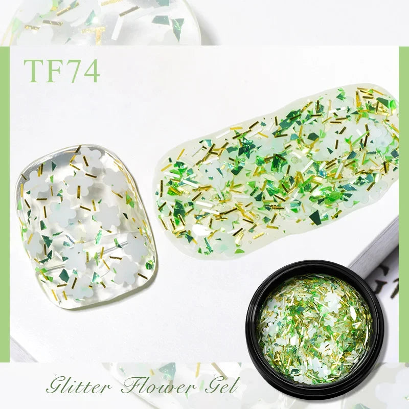 Blushimmer pink dried flower gel nail polish with natural fairy flower design, soak-off UV/LED gel for nail art and decoration.