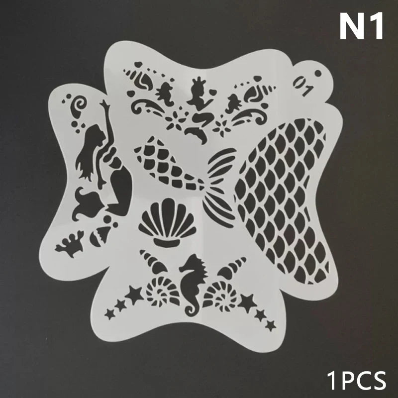 Blushimmer reusable plastic stencils for body painting, face art, stamps, and temporary tattoos with intricate designs.