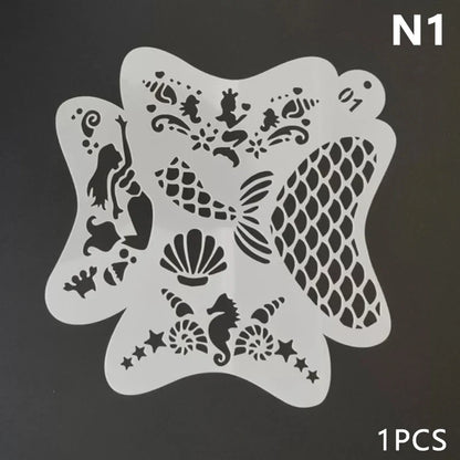 Blushimmer reusable plastic stencils for body painting, face art, stamps, and temporary tattoos with intricate designs.