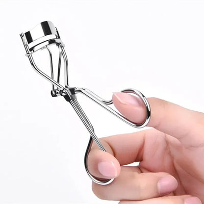 Silver black eyelash curler and stainless steel tweezer by Blushimmer for curling eyelashes, cosmetic beauty makeup tools
