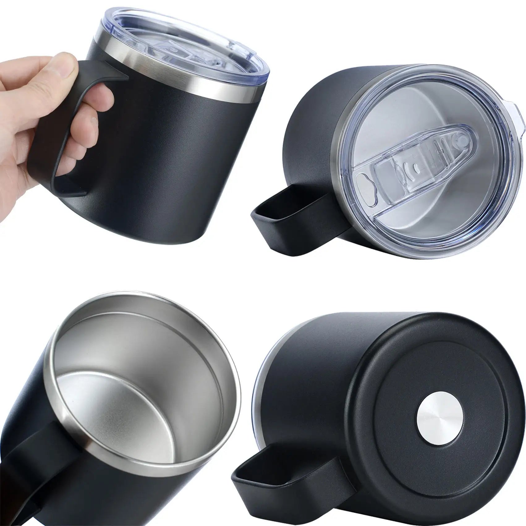 12oz Stainless Steel Mug with Handle Insulated Coffee Cup Insulated Tumbler Sliding Lid Gift for Camping, Office, Home, School