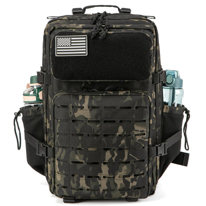 Men's 45L Tactical Backpack by Adventure Club Store with double cup holders, ideal for hunting, camping, and outdoor hiking adventures.