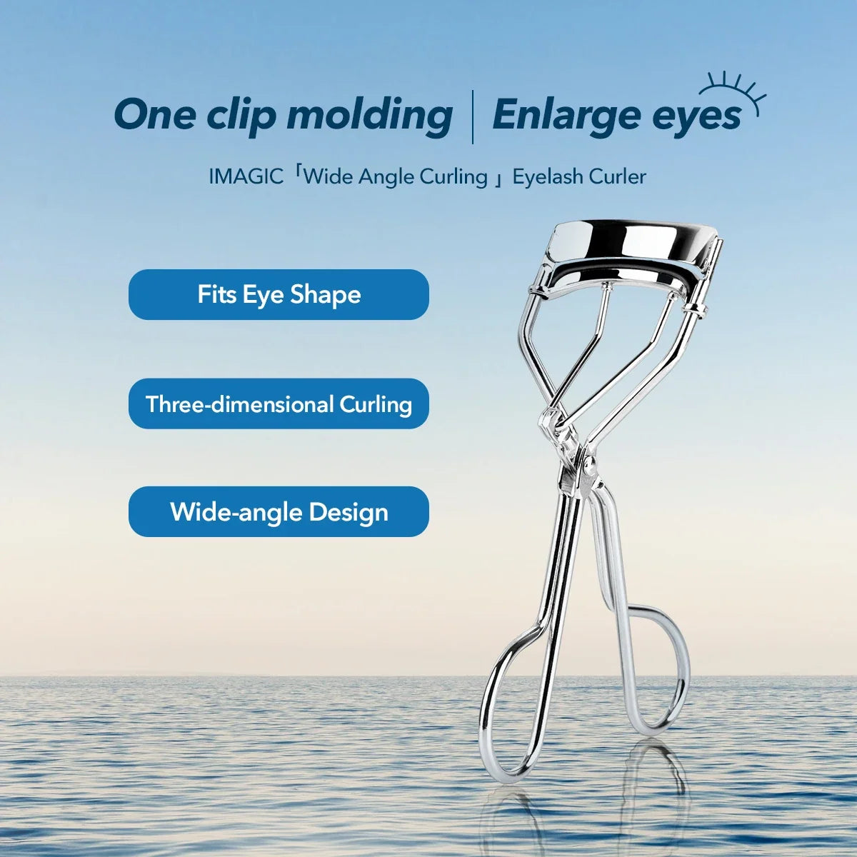 Silver portable eyelash curling tool by Blushimmer, designed for natural, long-lasting, and gentle false eyelash curling.