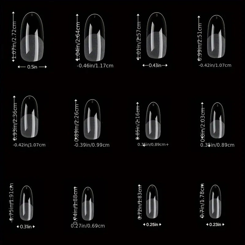 Blushimmer 120-piece full cover press-on nail tips in stiletto, almond, square, and coffin shapes for gel nail extensions.