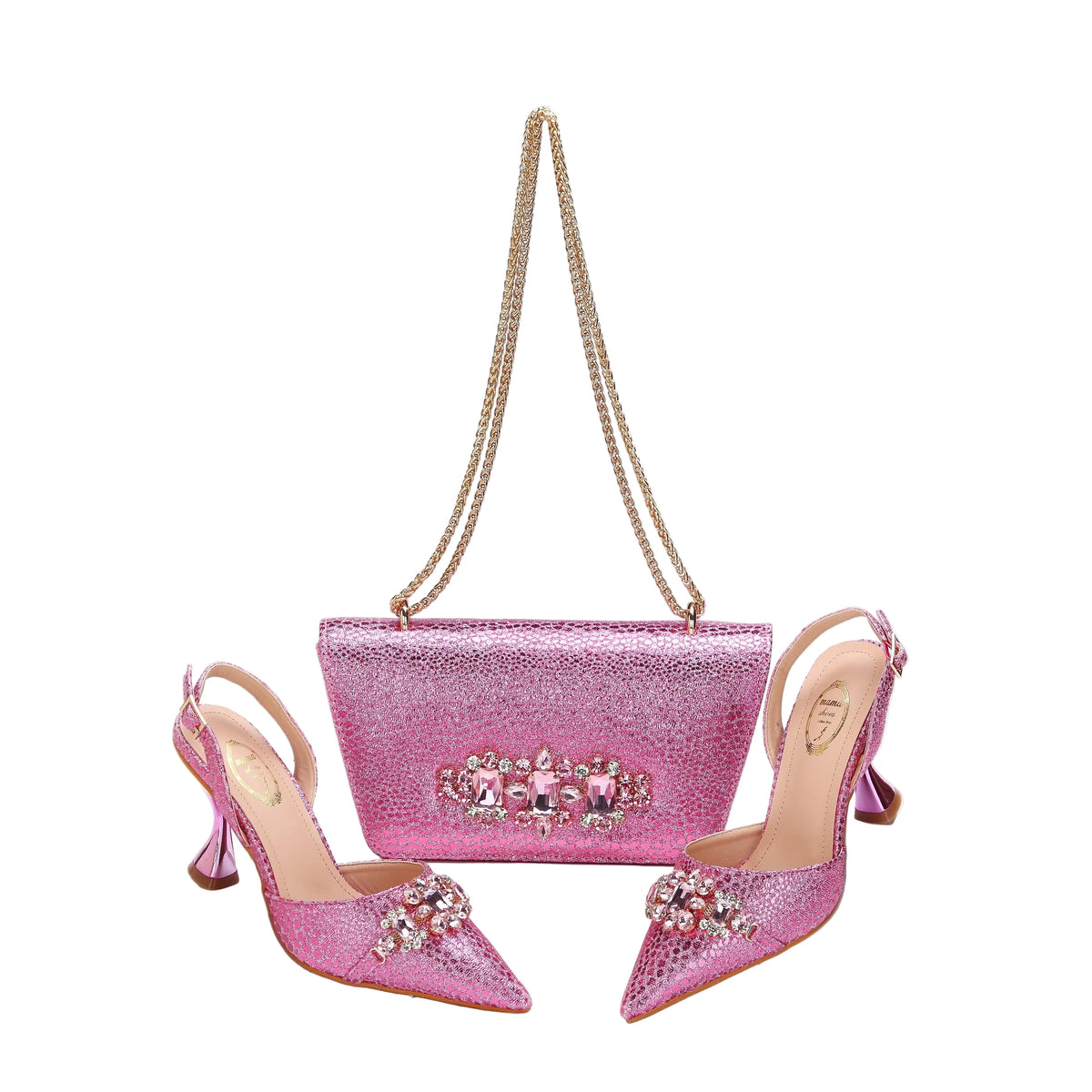 Elegant women's pointed toe shoes and matching bag set by EdleessFashion, featuring sleek design and stylish accessories.