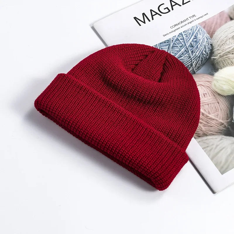 Knitted Hat for Men & Women Caps Wool Fashion Simple Warm Skullies Beanies Solid Autumn Winter Beanie Cap Trendy Style