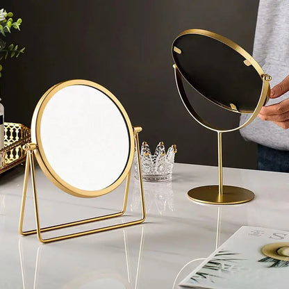 Blushimmer 360-degree rotate iron desktop mirror with textured surface, ideal for ladies' makeup and stylish home decor.